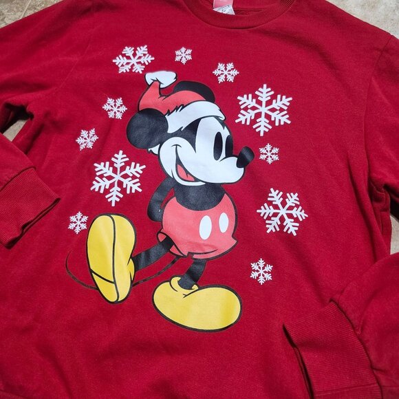 Disney Adult Medium Mickey Mouse Holiday Sweatshirt Snowflake Christmas Sweater - Picture 2 of 4